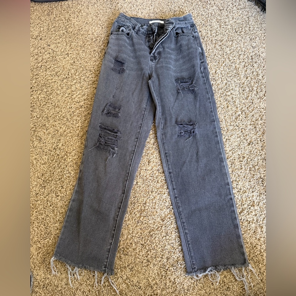 PacSun Gray Distressed High Rise Straight Leg Jeans